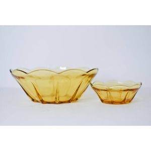 Sunny Vintage Anchor Hocking Chip & Dip Serving Bowls - Pressed Glass